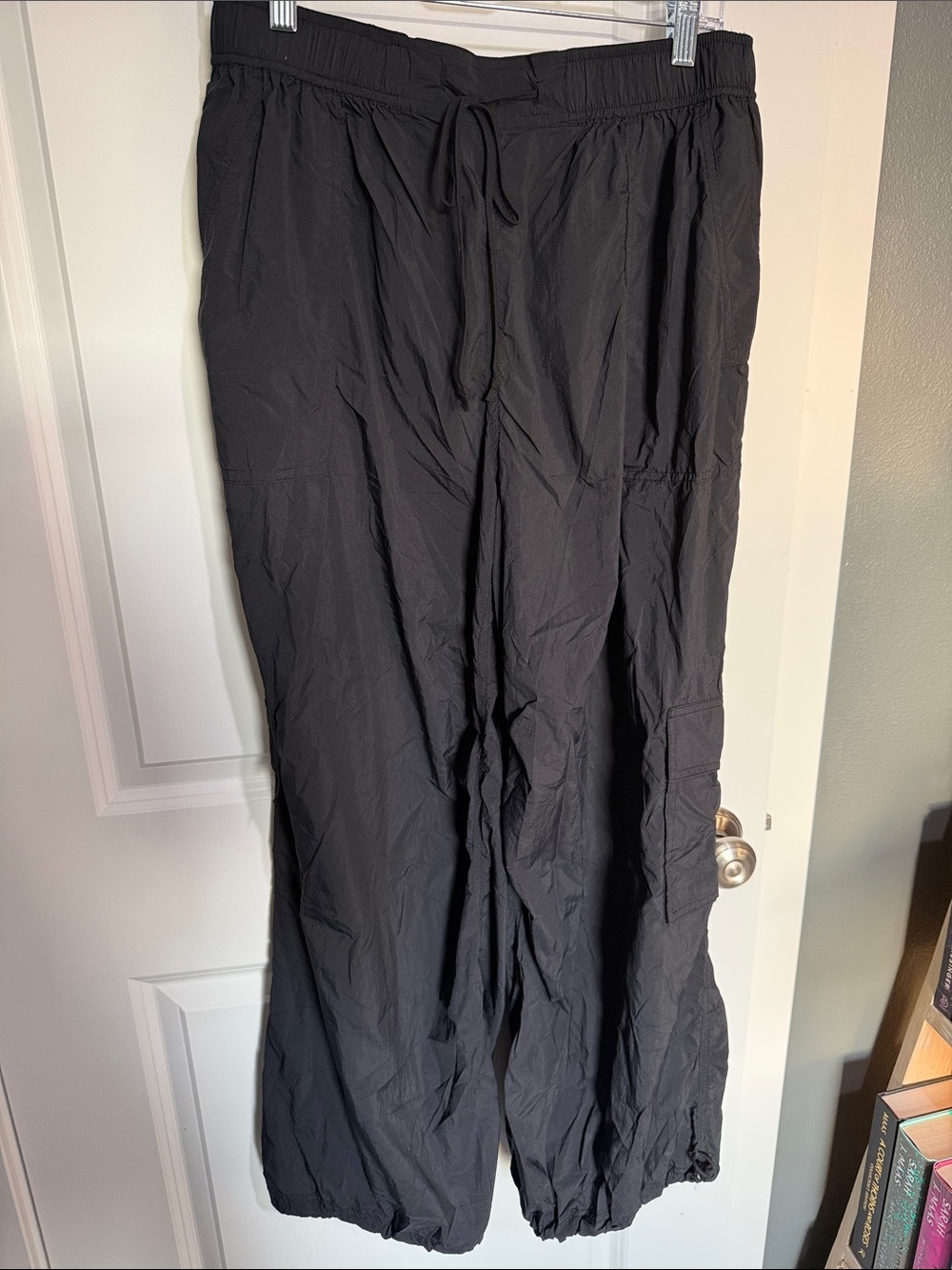 Women's Black Drawstring Track Pants with Cargo Pocket